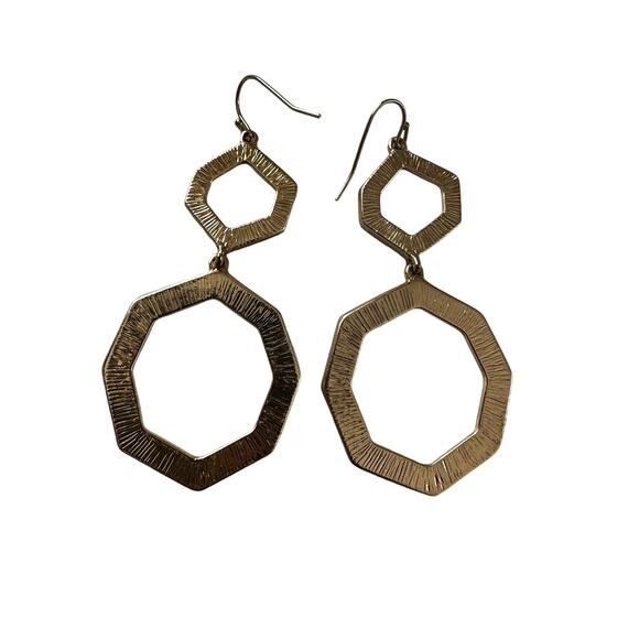 White Stone Hexagon Earrings - Picture 4 of 6